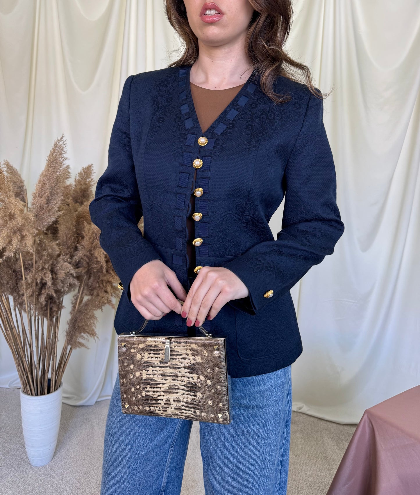 Sacou vintage RENZO din 100% bumbac cu nasturi bijuterie 
(Mărimea S/ M)