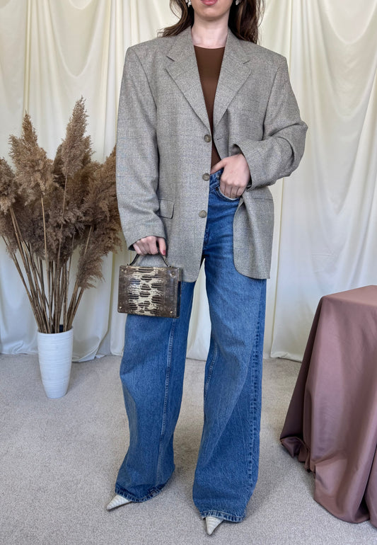 Sacou vintage din lana și mătase în fit oversized cu umerii marcați 
(Mărimea L)