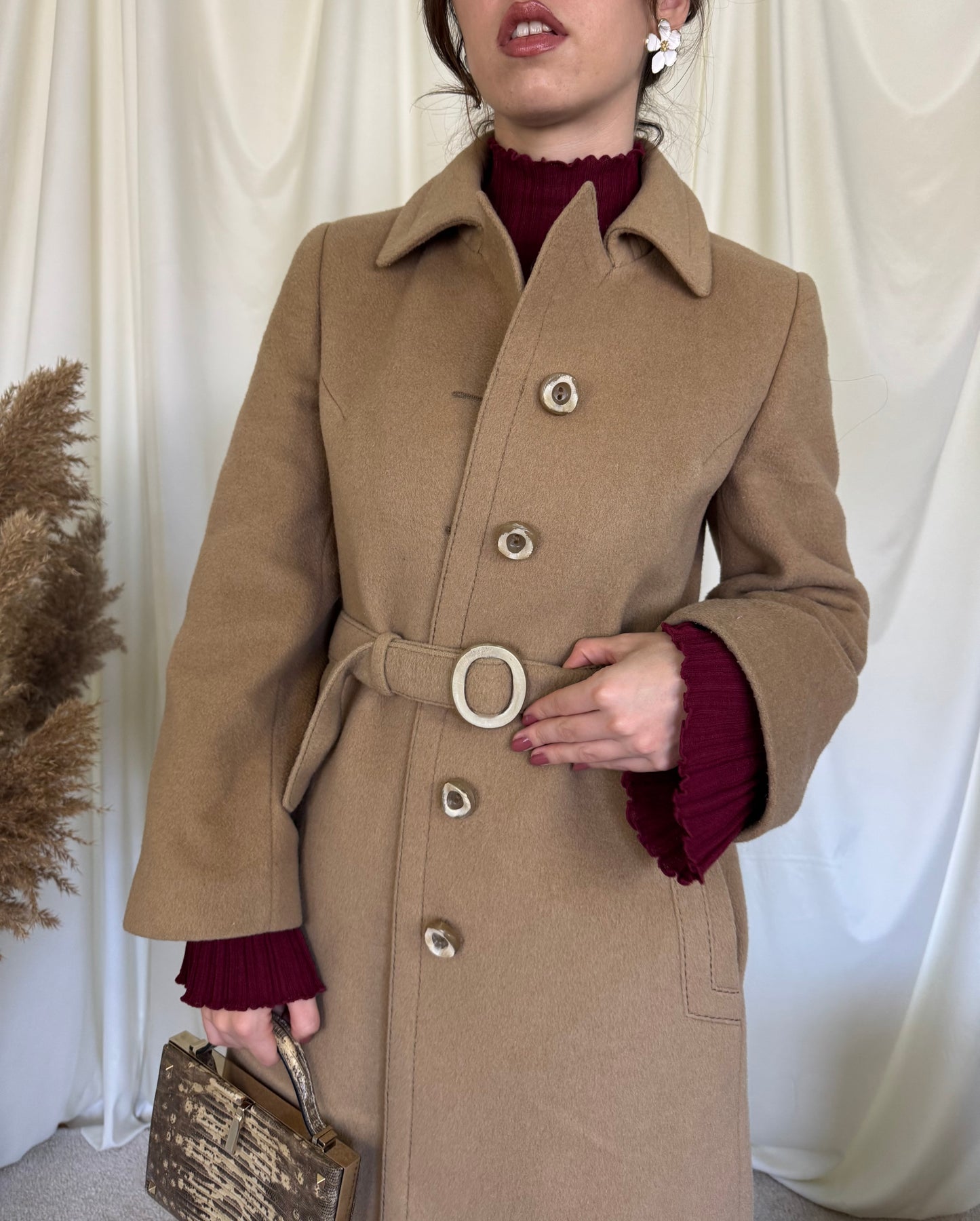 Palton vintage cambrat din lana și păr de camila( mărimea S)