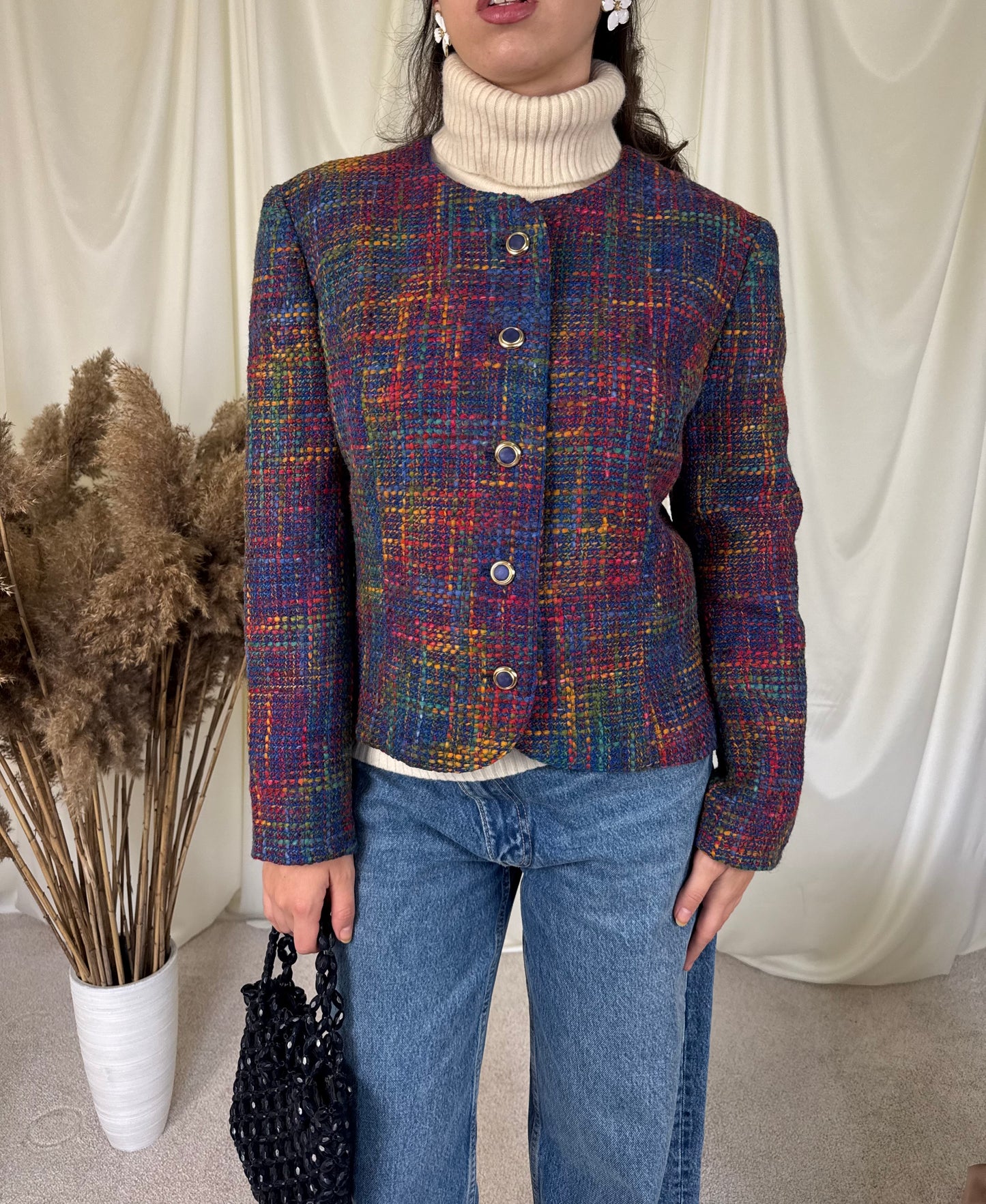 Jacheta vintage din tweed, nasturi tip bijuterie