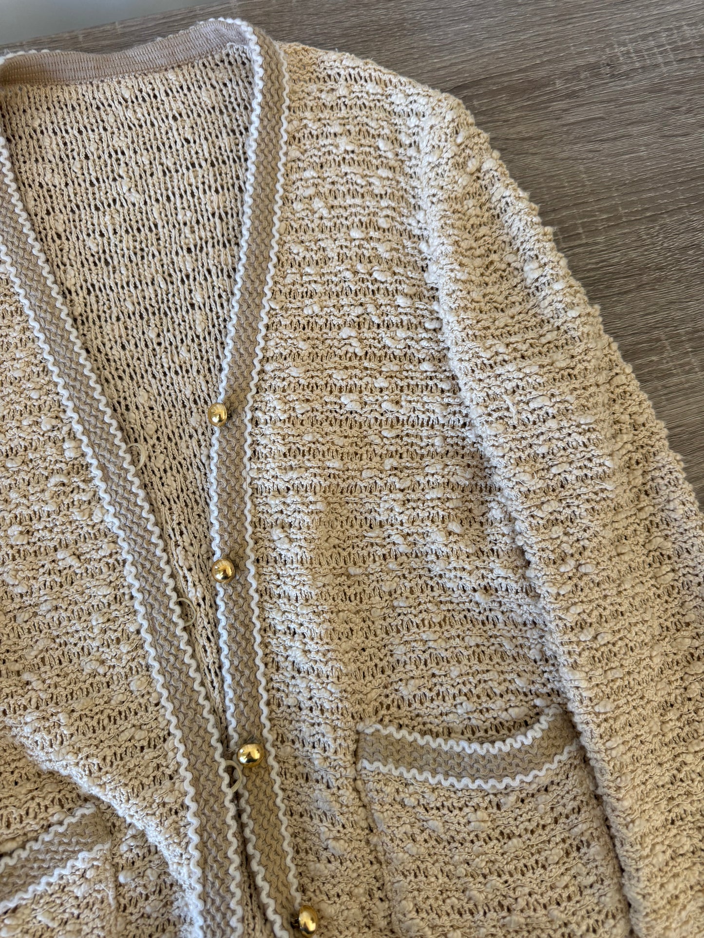 Cardigan superb vintage din bumbac și lână (mărimea S) stil chanel