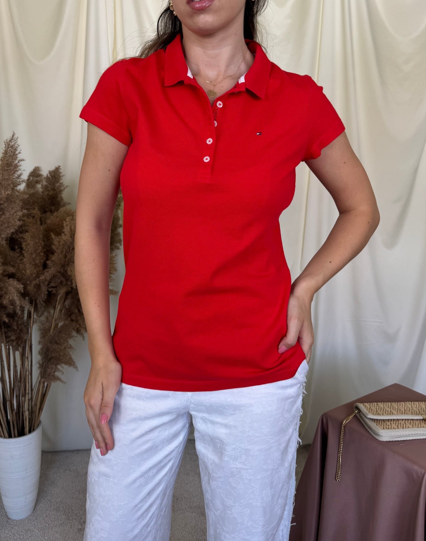 Tricou polo TOMMY Hilfiger din 100% bumbac roșu ( mărimea M/L)