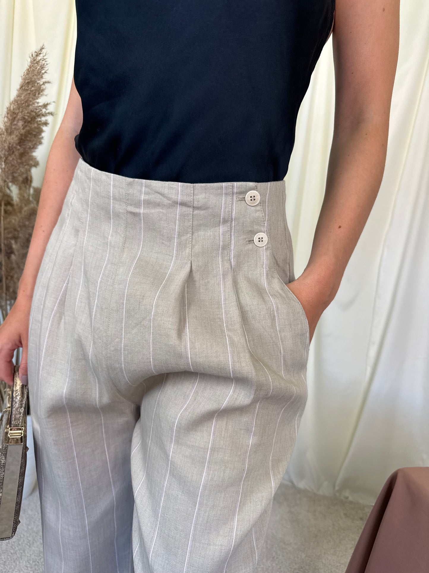 Pantalon din in și lână subțire (Mărimea M)