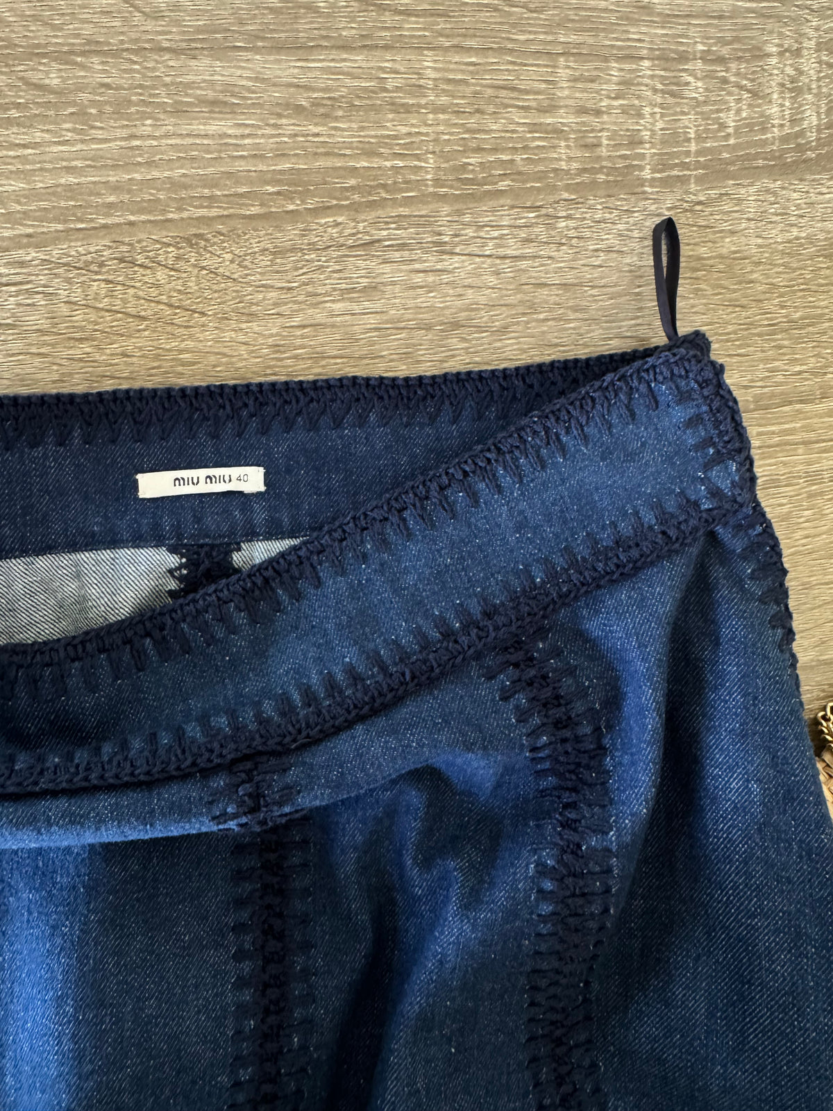 Fusta brand luxury MIU MIU din denim de bumbac cu talie înaltă ( mărimea S-S/M)