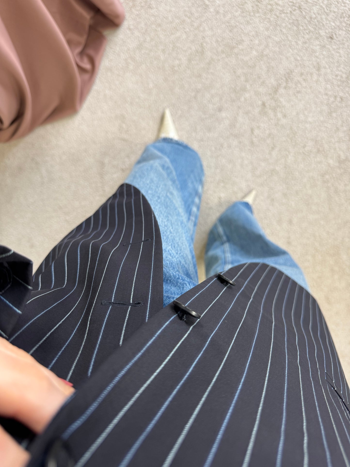 Sacou vintage VERSACE din stofă fină de lână cu print dungi fine(mărimea L)