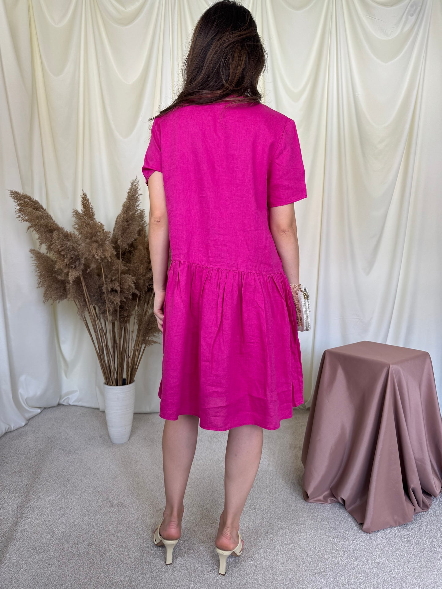 Rochie premium Joseph JANARD din 100% in, talie marcata și fusta amplă ( mărimea M- M/L) 104 bust