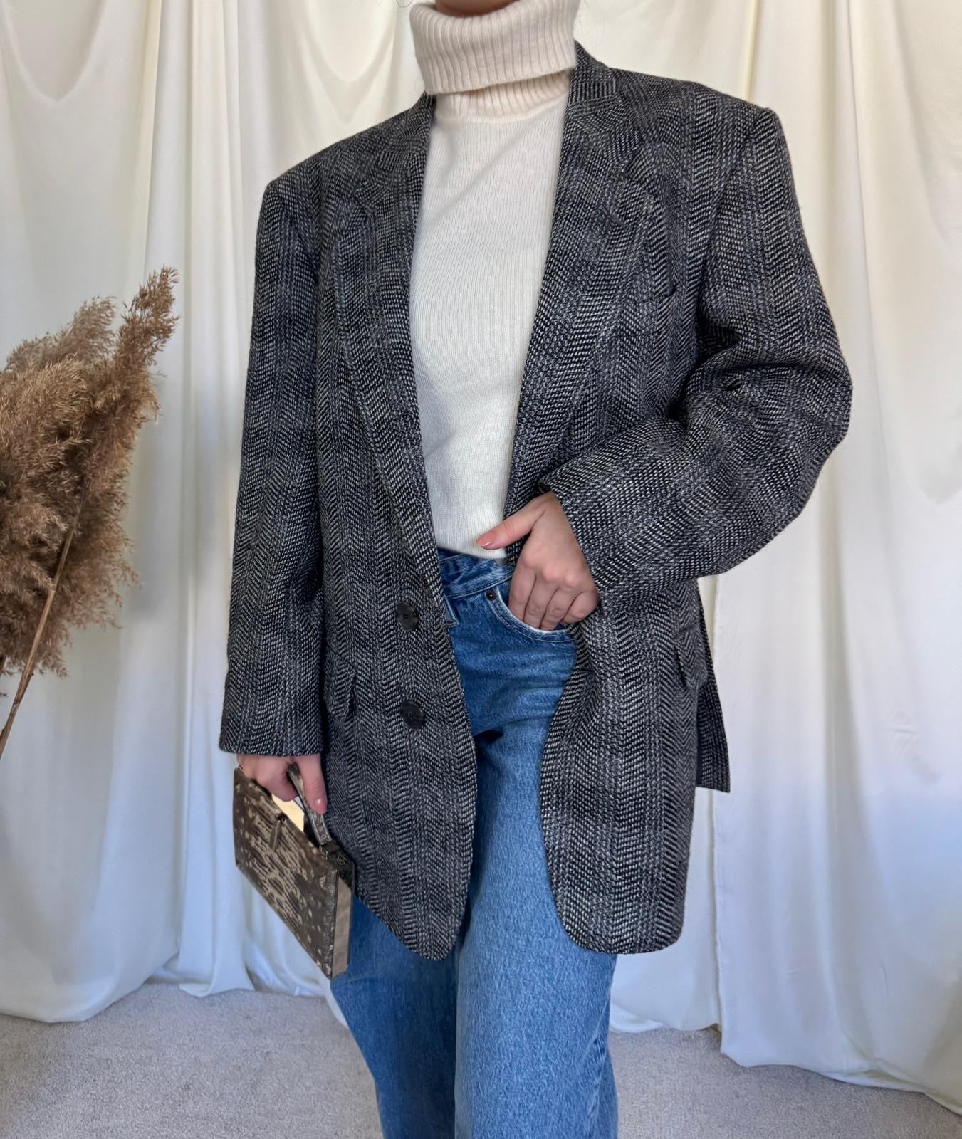 Sacou vintage YSL din stofă de lână groasă (mărimea L)