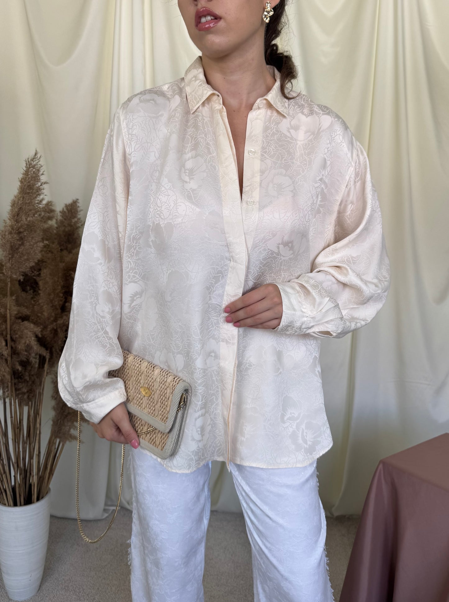Cămașă vintage din 100% mătase naturală cu print ( mărimea XL)