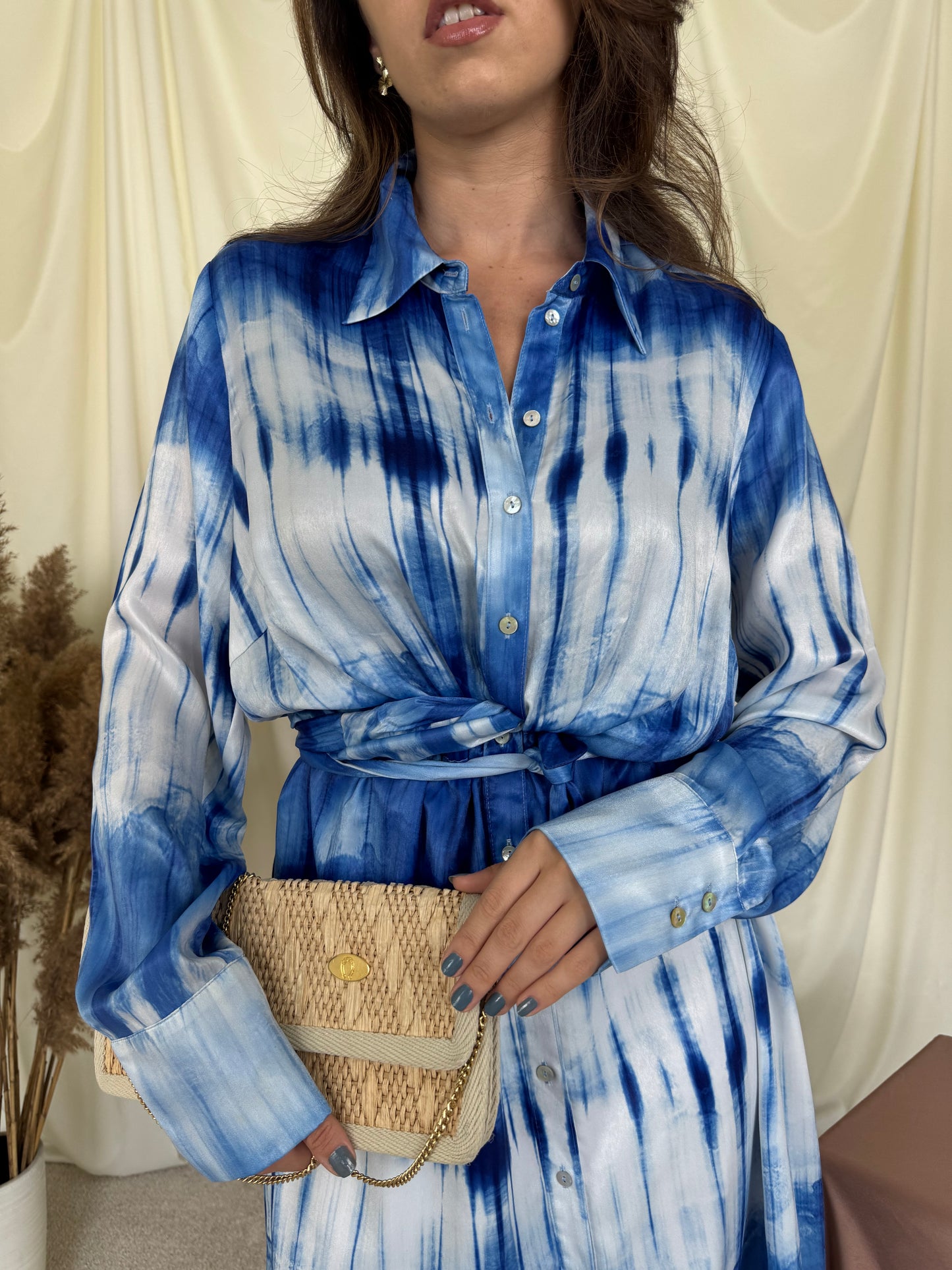 Rochie MADELEINE cu print superb și talie ajustabilă, șlițuri laterale ( mărimea L-XL)