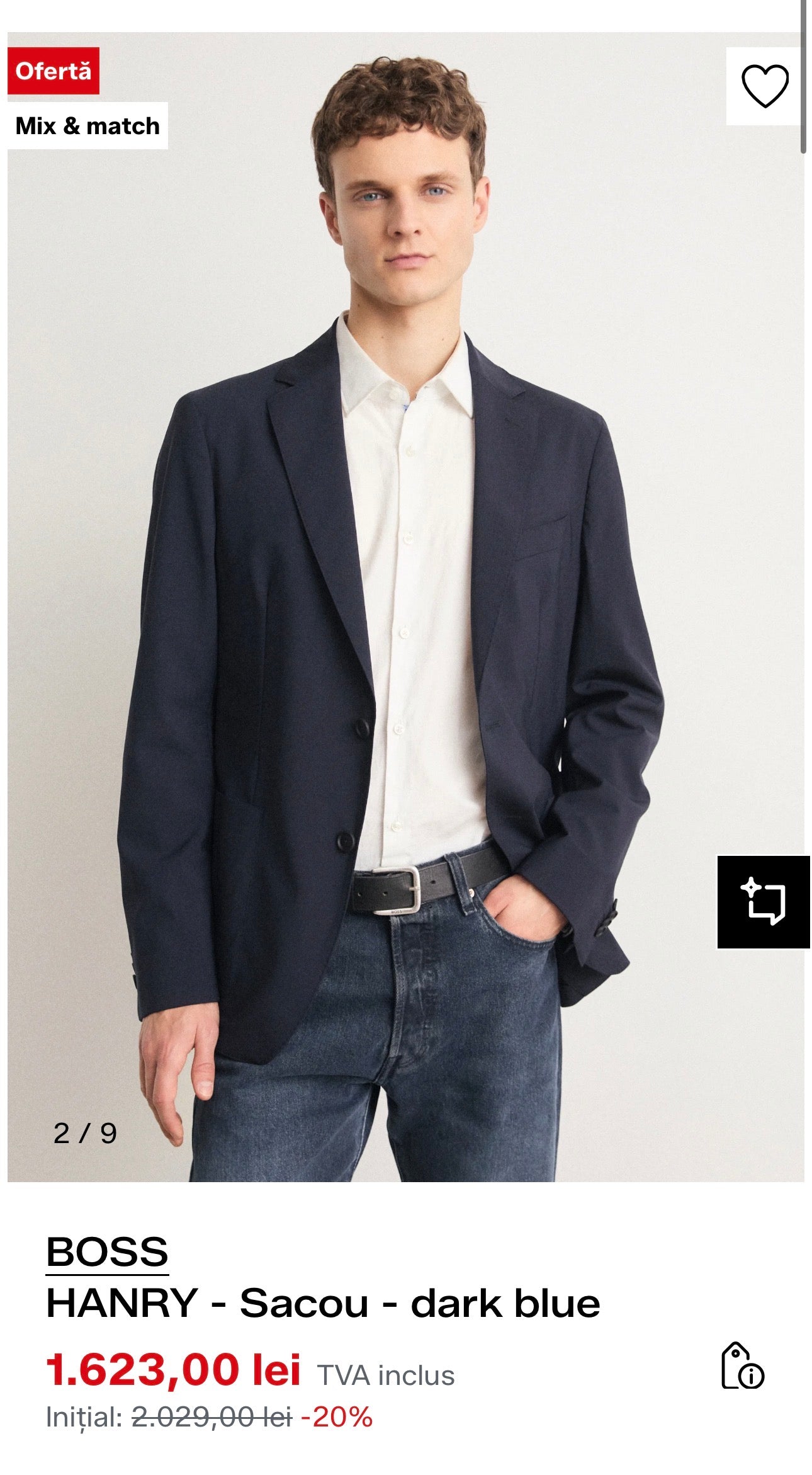 Sacou premium dark blue HUGO BOSS din 100% lana- stofă de vară. 
(Mărimea M-L/ 52)