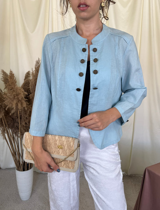 Sacou Biagini din 100% în baby blue cu nasturi metalici ( mărimea M/L)