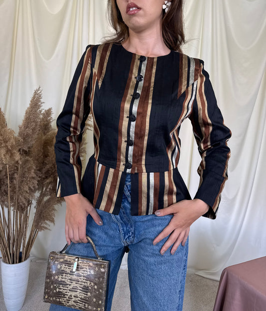 Bluză vintage din 100% mătase naturală, croi asimetric și talie cambrata 
(Mărimea S)
