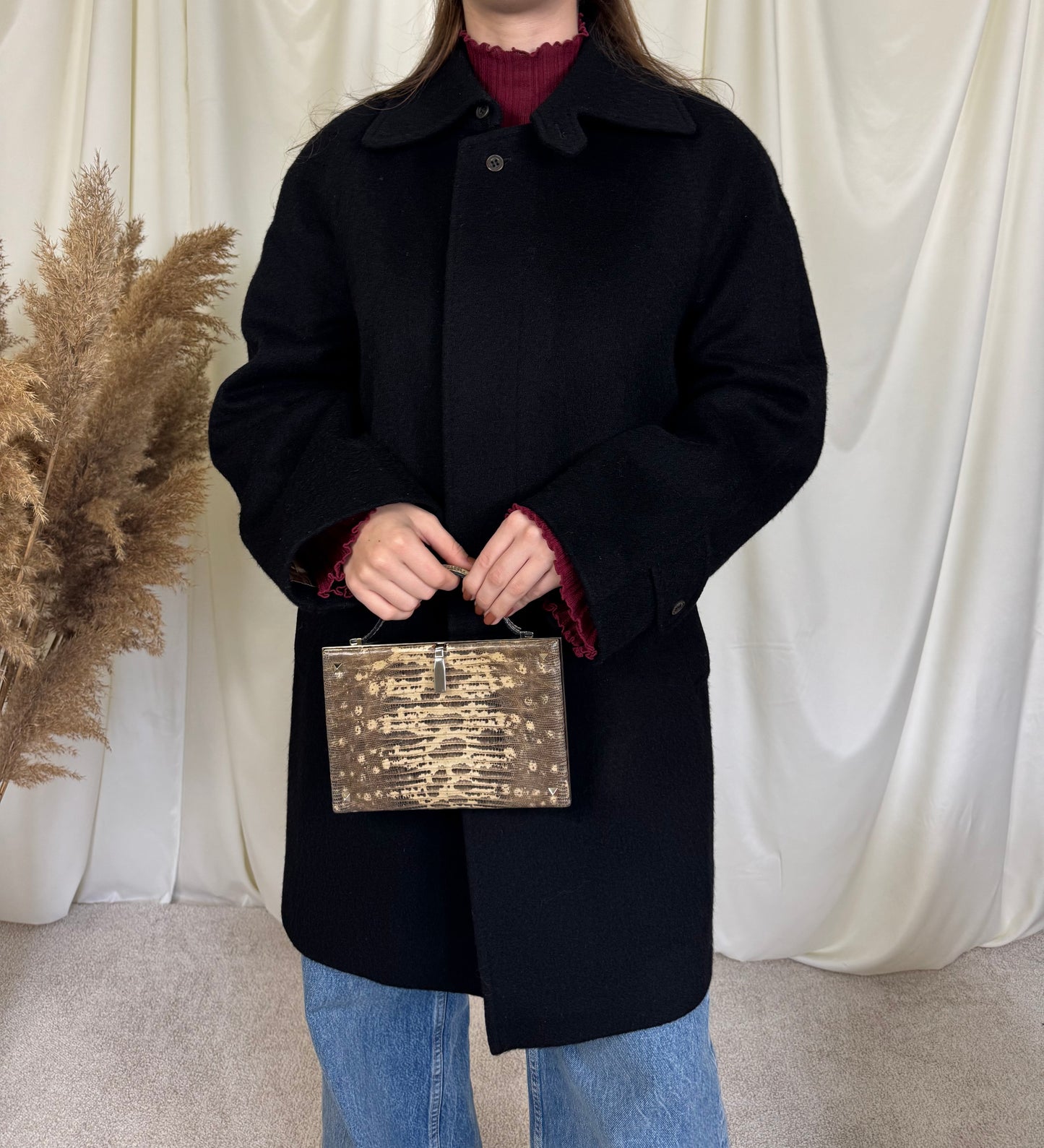 Palton vintage din stofă de lână, minimal, nasturi ascunși, mărimea 40/M-L