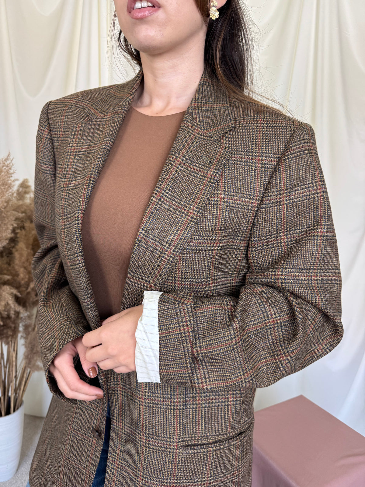 Sacou luxury BURBERRY din stofă premium 100% lână cu print carouri ( mărimea L/XL)