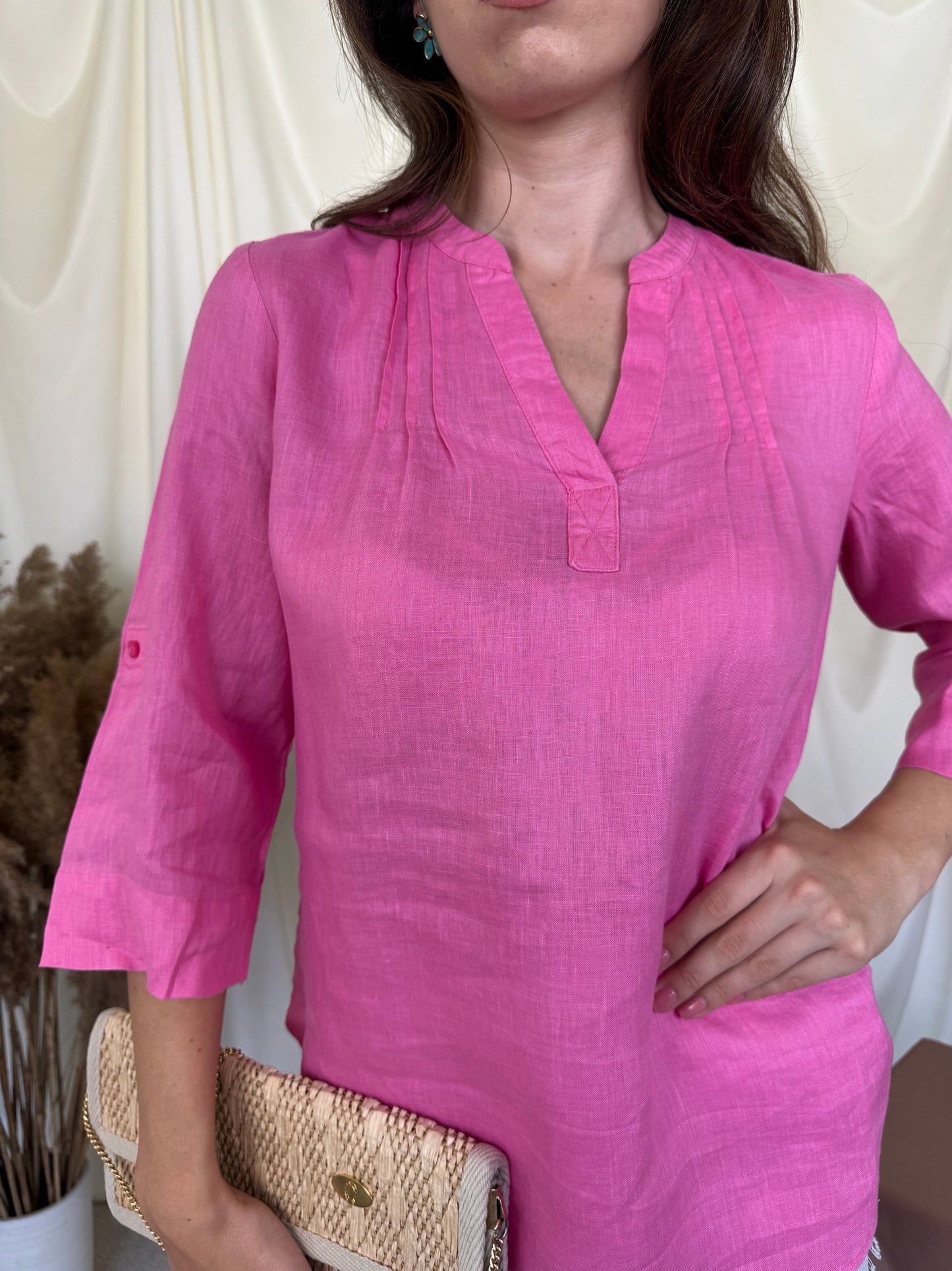 Cămașă de vară din 100% in baby pink ( mărimea S/M)