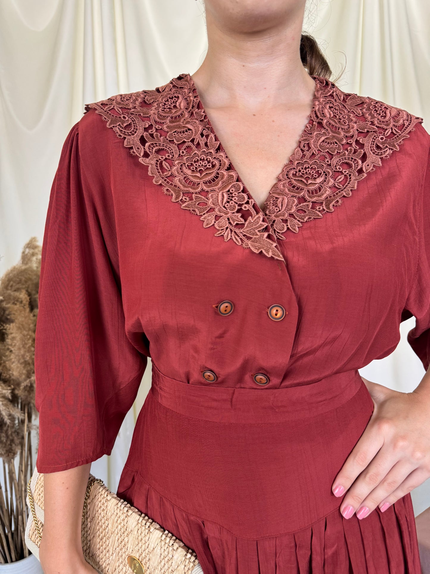Set vintage din 2 piese cu guler din broderie superbă ( mărimea M/L)