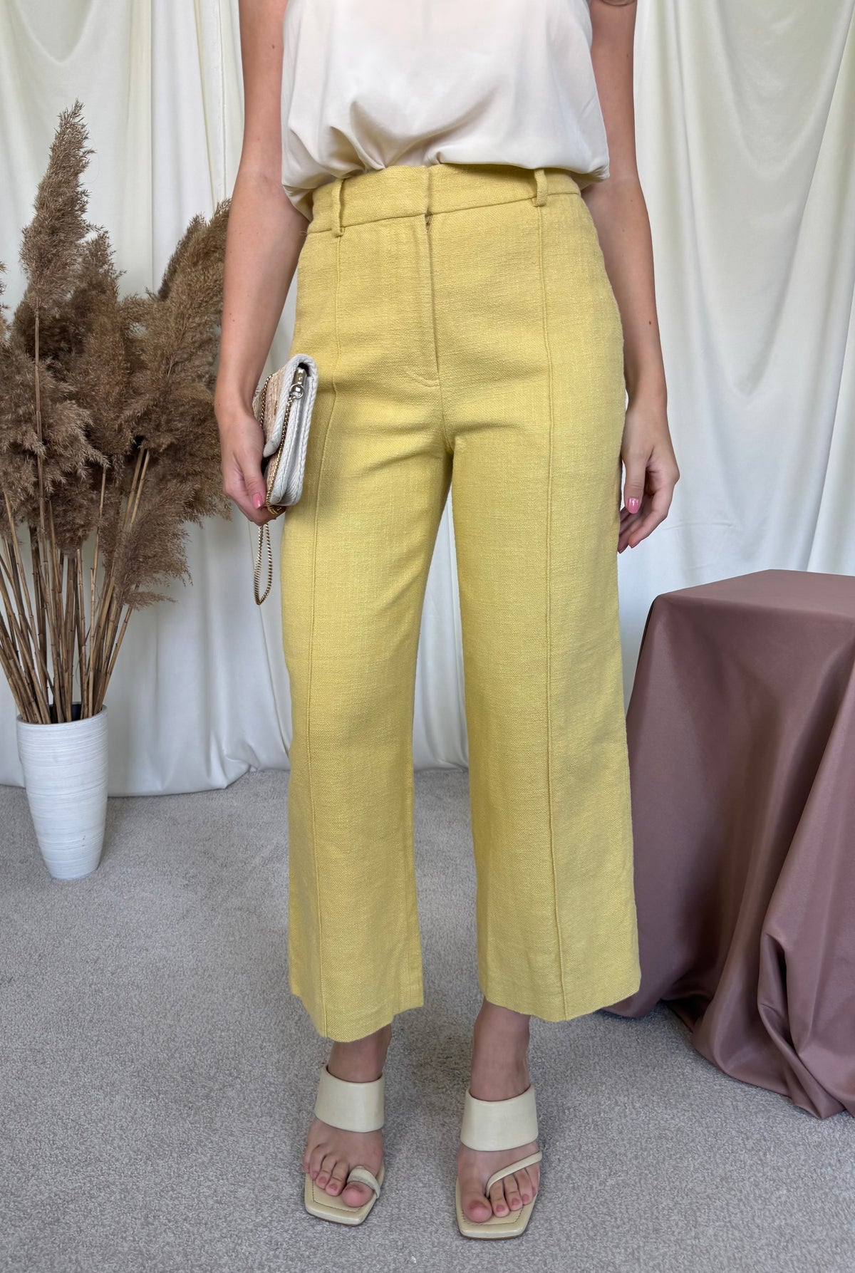 Pantalon Sezane cu talie înaltă din bumbac și in ( mărimea S)