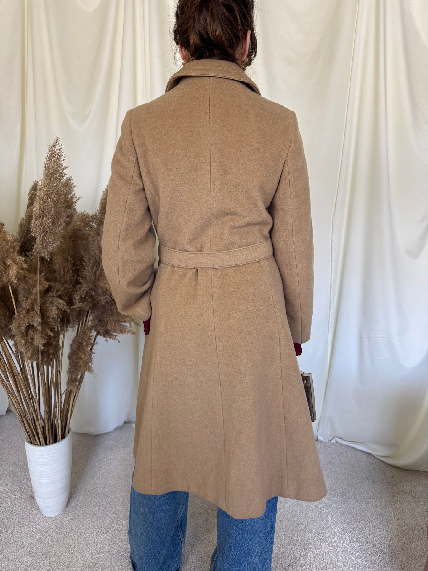 Palton vintage cambrat din lana și păr de camila( mărimea S)