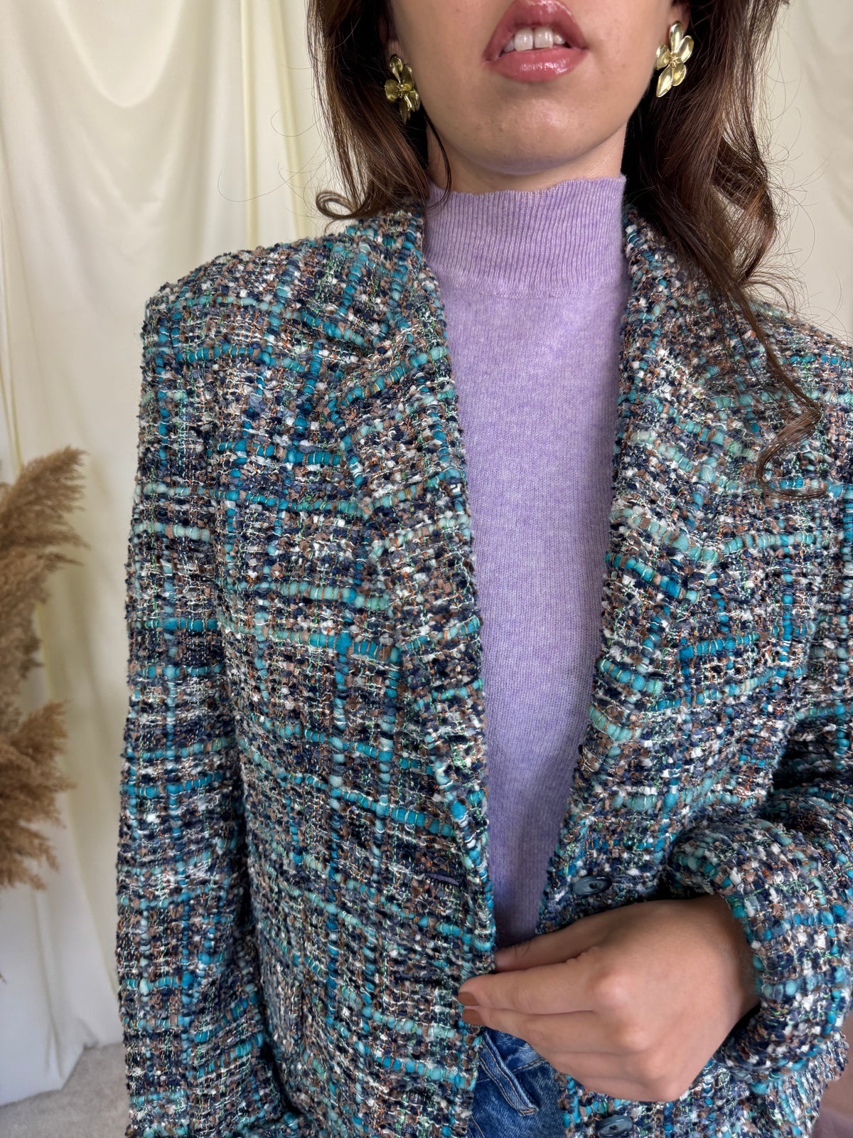 Sacou tip jachetă din tweed de mătase naturală ( mărimea M)