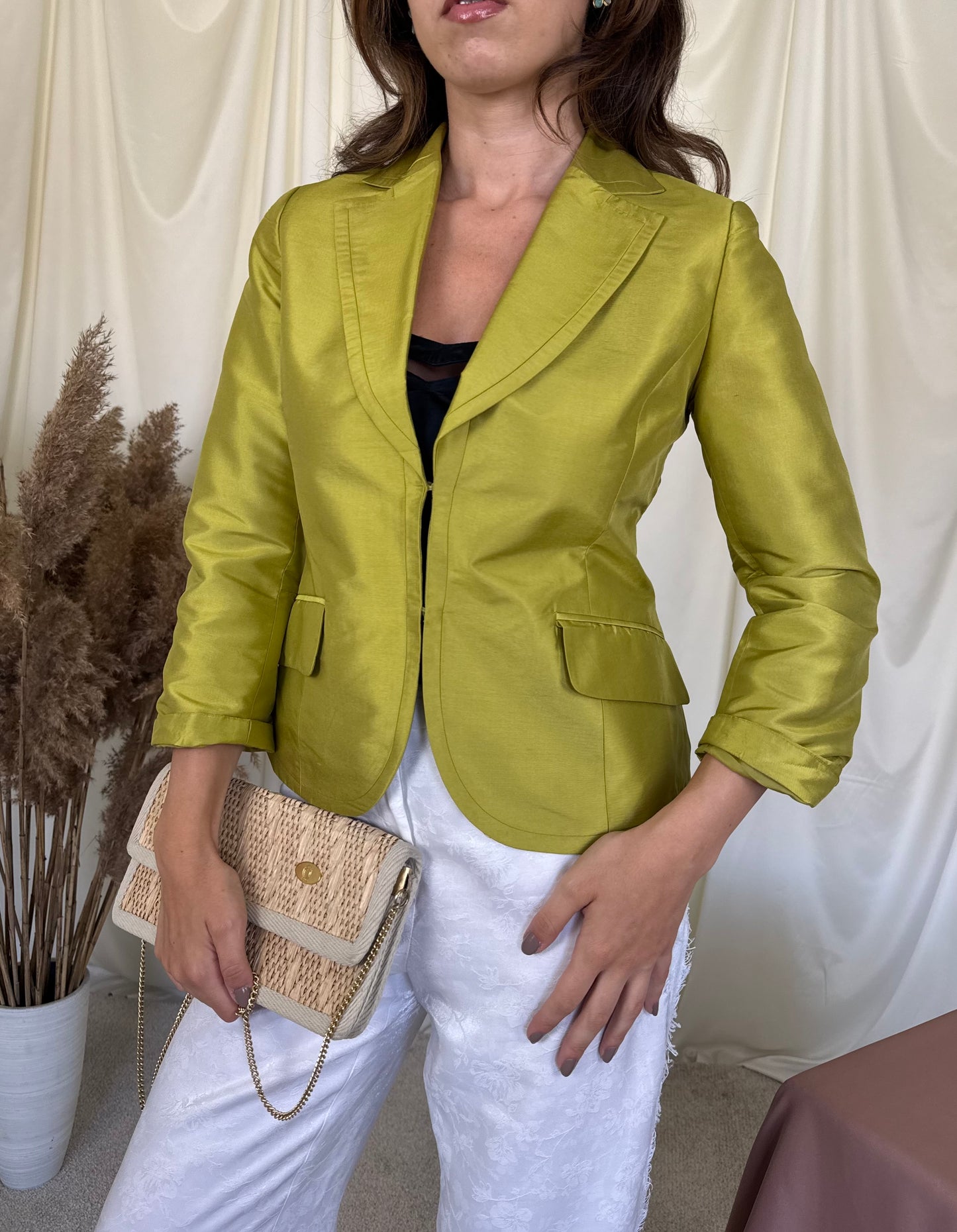 Sacou din mătase naturală cu mâneci 3/4, talie cambrata - H&M 
(Mărimea XS)