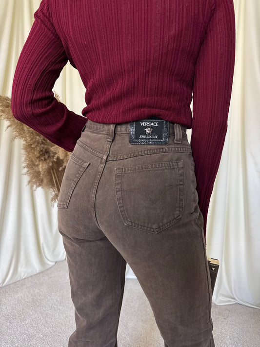 Blug vintage VERSACE cu talie înaltă, denim din bumbac ( XS/S)