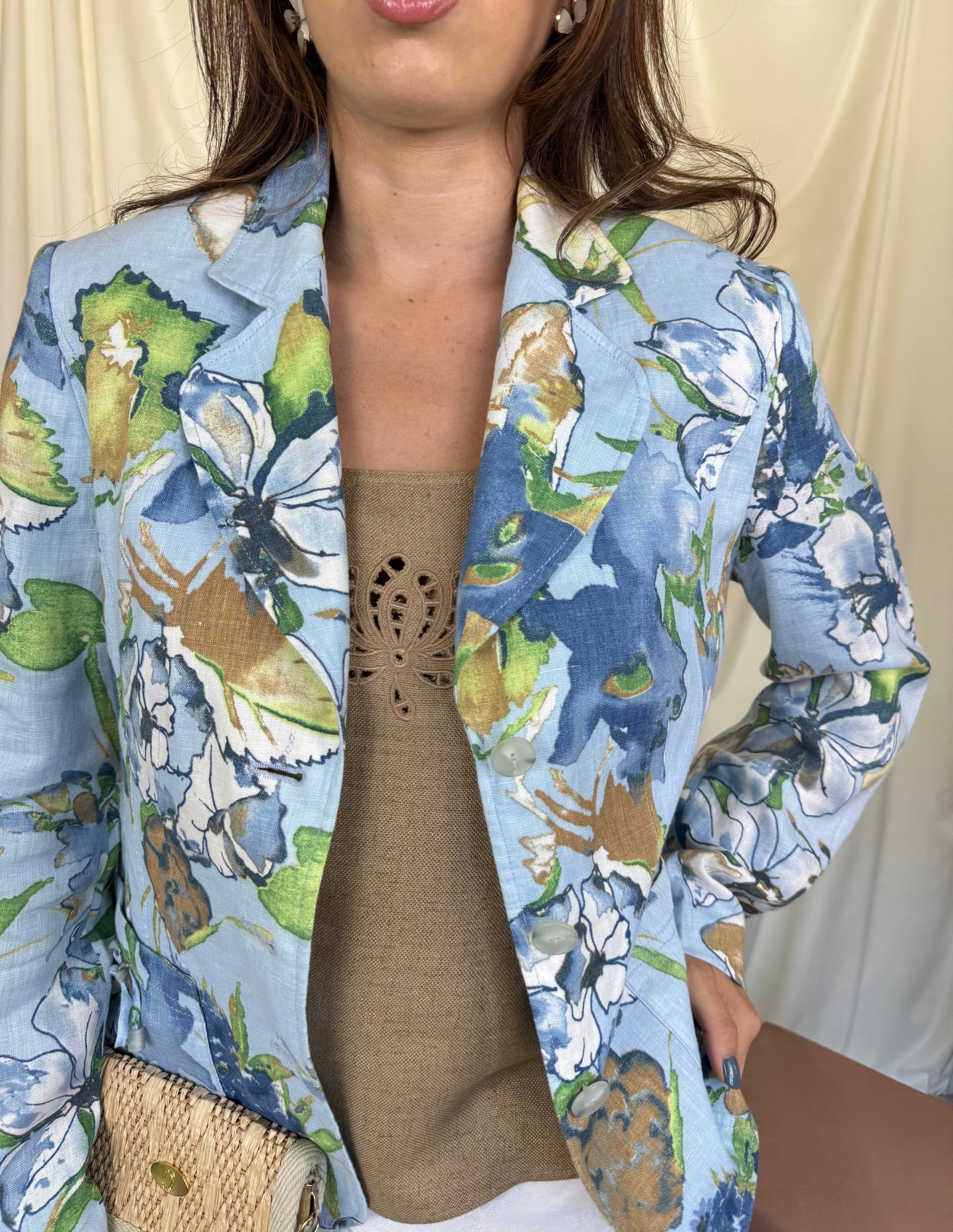 Sacou GERRY WEBER din 100% in baby blue cu print floral ( marimea 40/M-L)