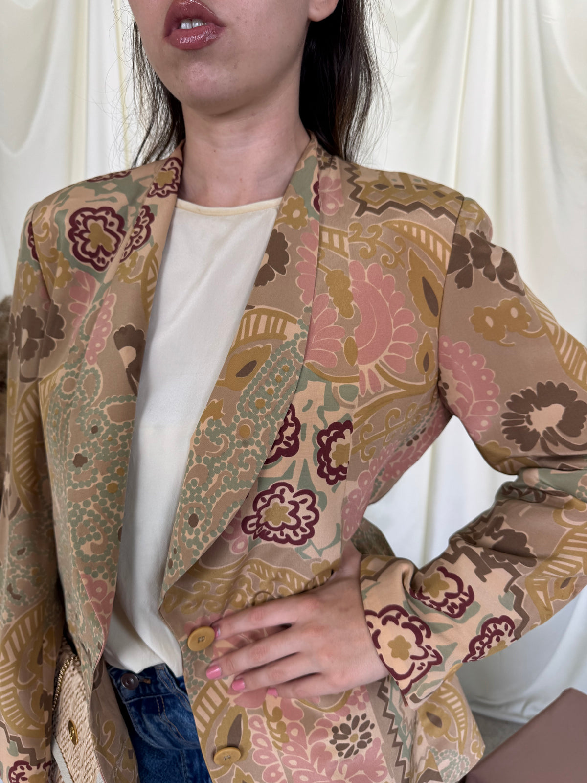 Sacou vintage & luxury ARMANI din 100% mătase naturală calitativă cu print superb( mărimea M)