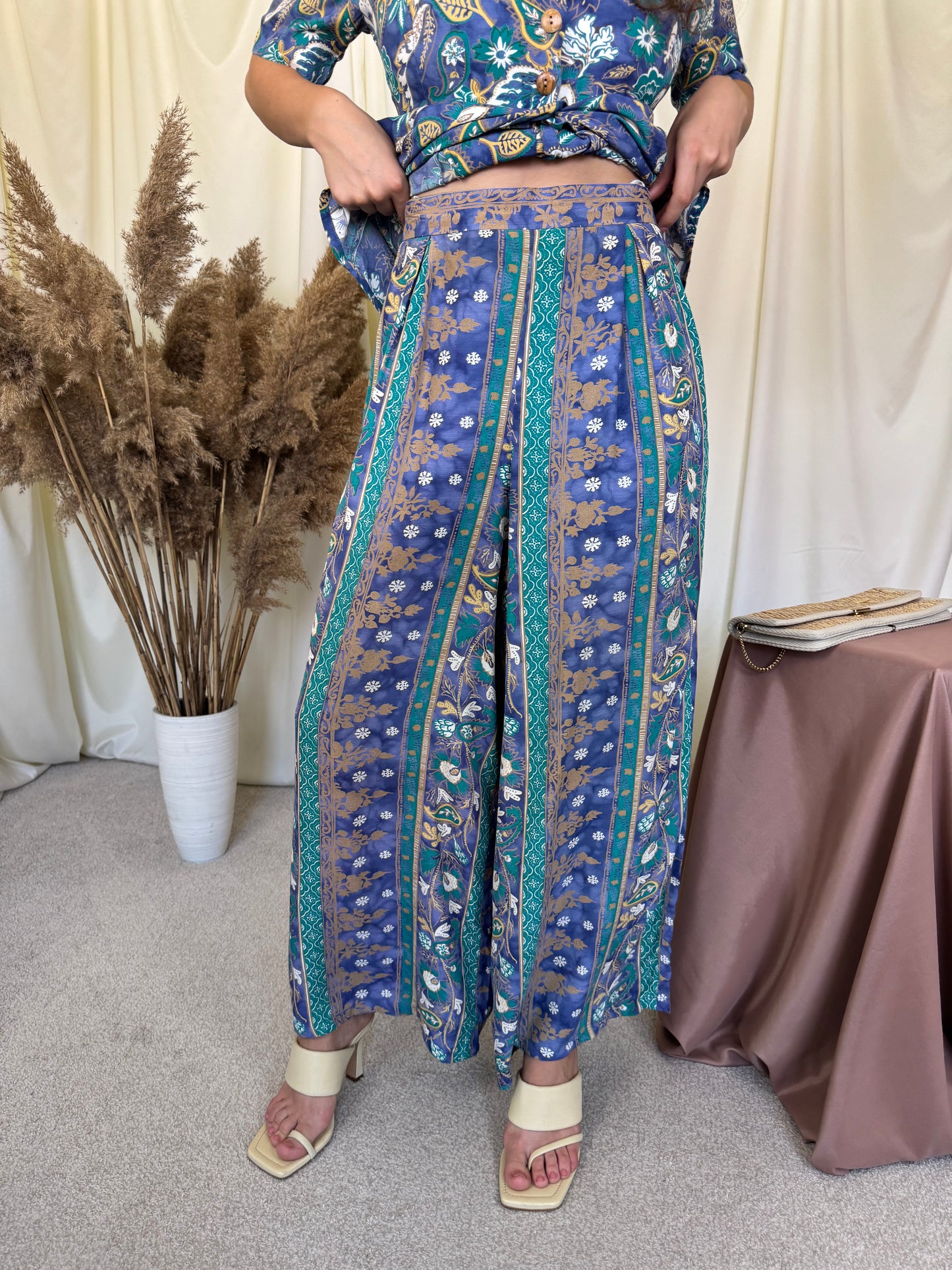 Set 2 piese Betty Barclay cu print, cămașă ajustabilă + pantalon lejer cu talie elastică ( mărimea M/L)