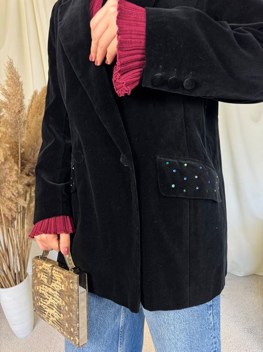Sacou vintage din catifea neagră de bumbac, mărimea M/L