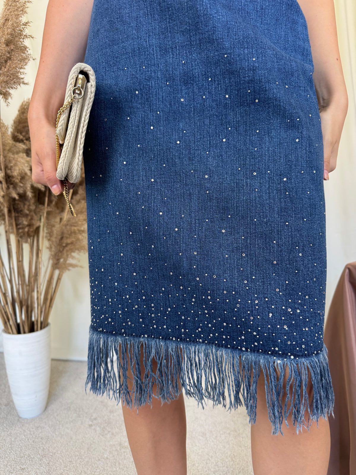 Fusta luxury FENDI de colecție din denim 100% bumbac cu aplicații ( mărimea S/M)