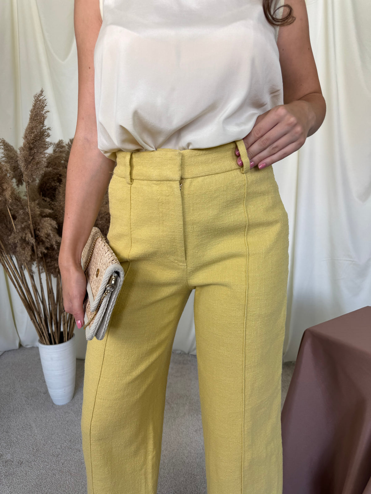 Pantalon Sezane cu talie înaltă din bumbac și in ( mărimea S)