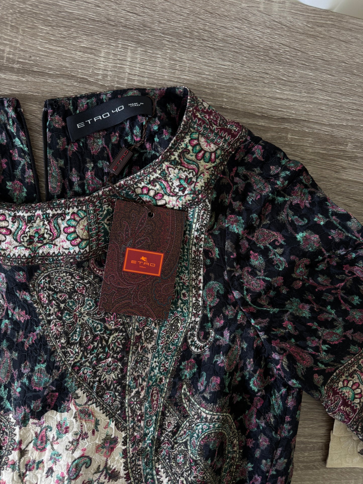 Rochie luxury ETRO, print specific brandului, produs nou, mătase lână și vascoza ( mărimea S-M)