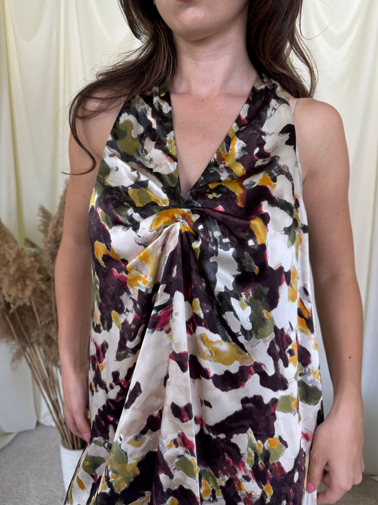 Rochie STEFANEL de vară din 100% mătase naturală cu print super și spate decupat( mărimea S-M/L)