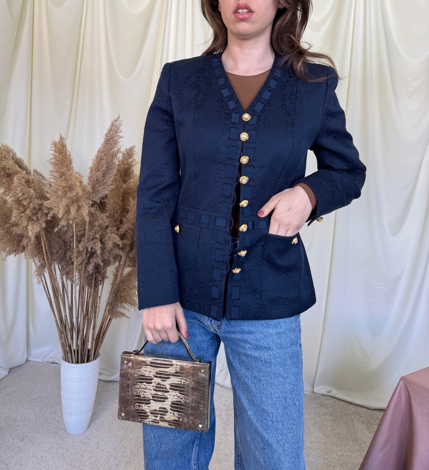 Sacou vintage RENZO din 100% bumbac cu nasturi bijuterie 
(Mărimea S/ M)
