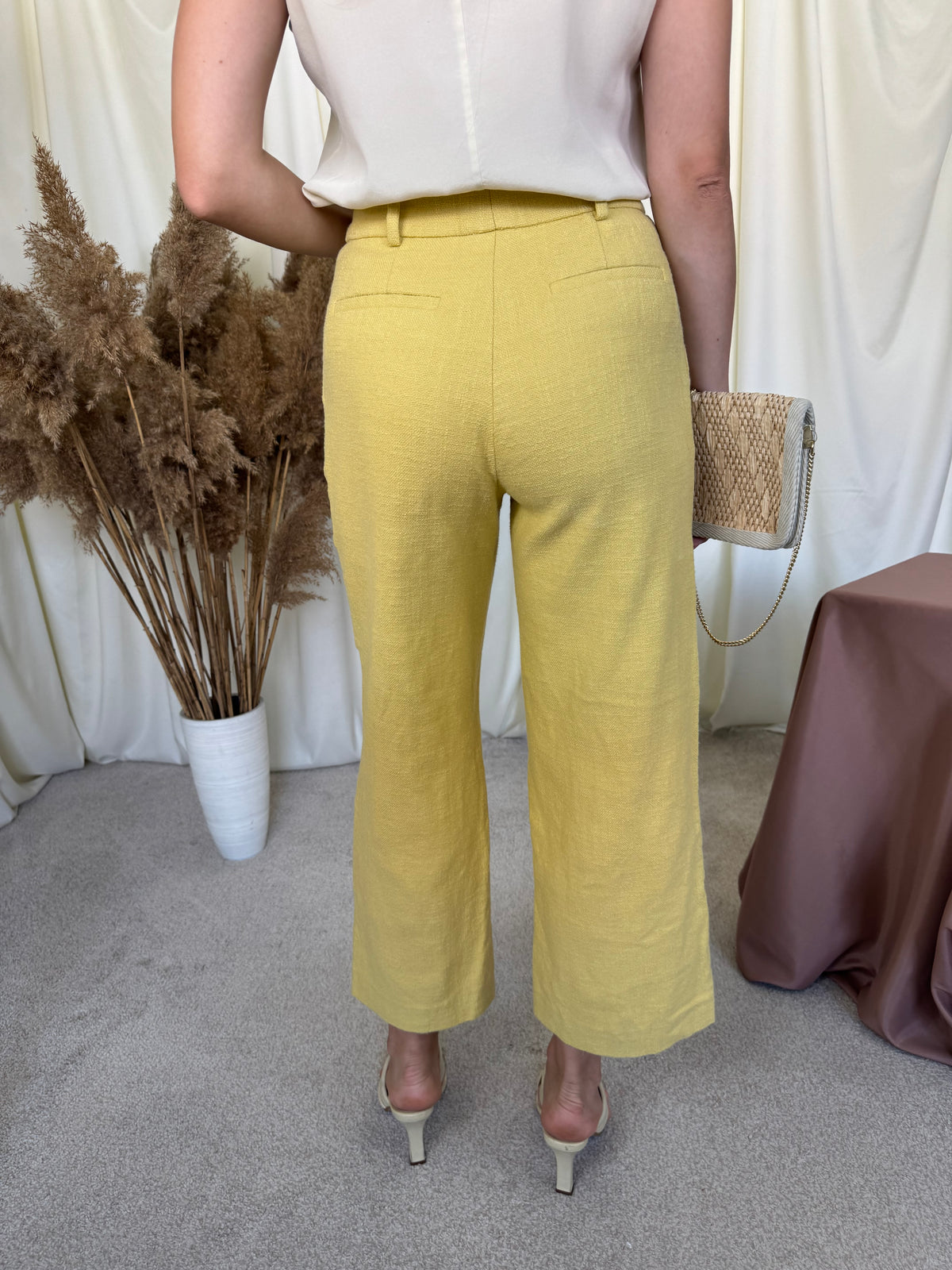 Pantalon Sezane cu talie înaltă din bumbac și in ( mărimea S)