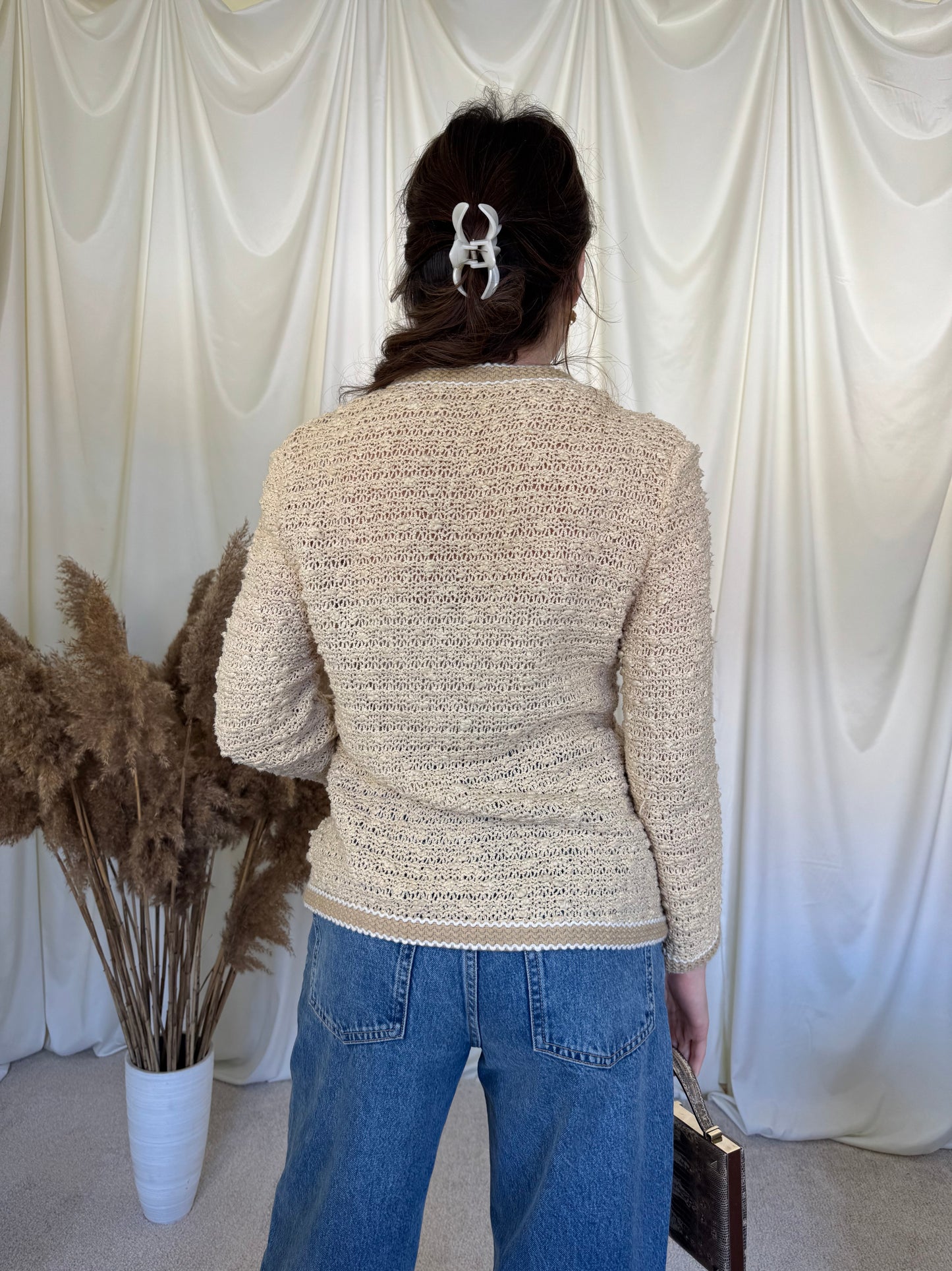 Cardigan superb vintage din bumbac și lână (mărimea S) stil chanel