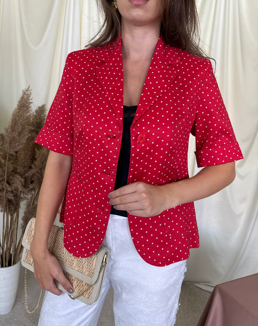 Sacou vintage Marco Pecci din 100% in cu print buline și mâneci scurte, talie cambrata( mărimea M)