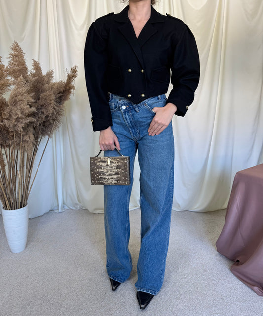 Jacheta vintage crop din stofă 80% lana