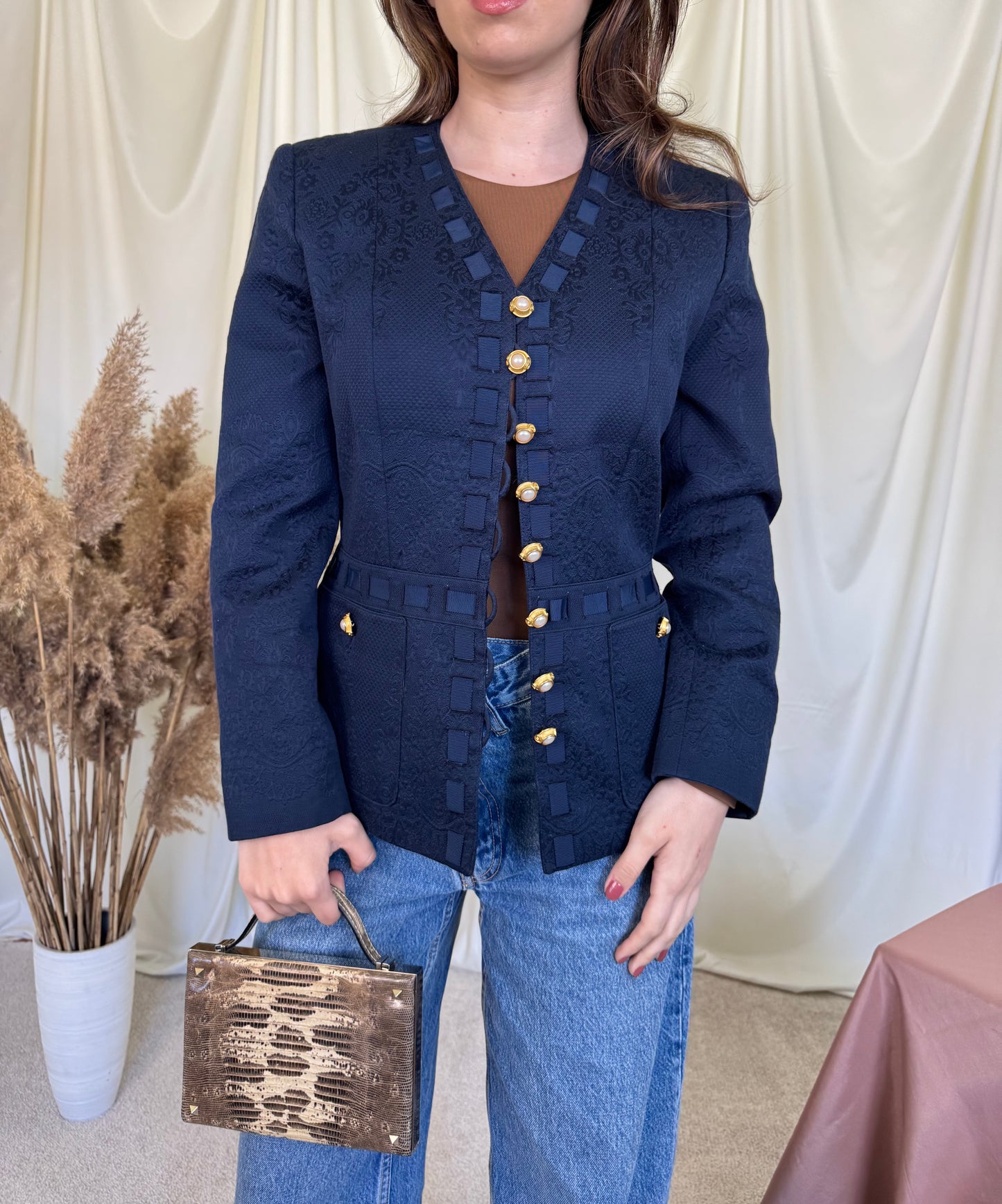 Sacou vintage RENZO din 100% bumbac cu nasturi bijuterie 
(Mărimea S/ M)