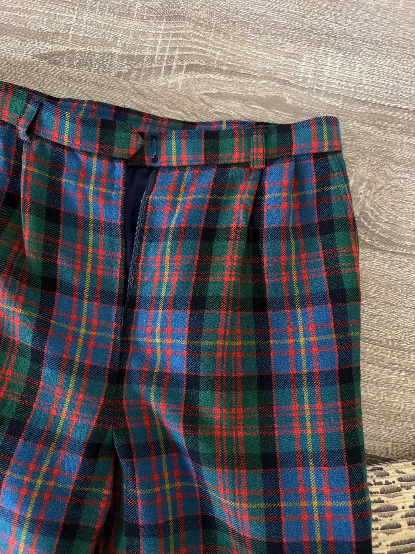 Pantalon vintage cu talie înaltă din lana cu print, (mărimea XS)