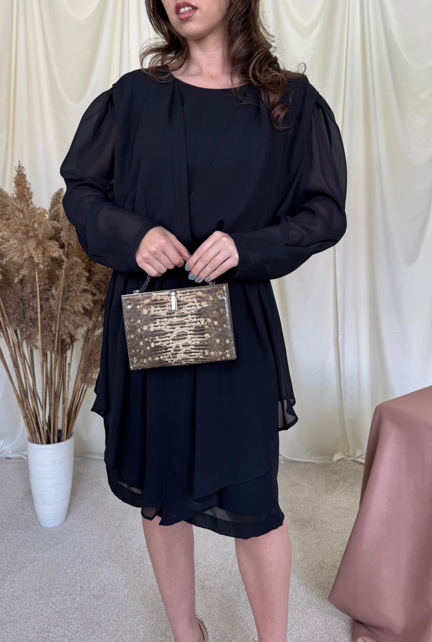 Rochie elegantă vintage cu talie elastică și centura pentru ajustare 
(Mărimea L)