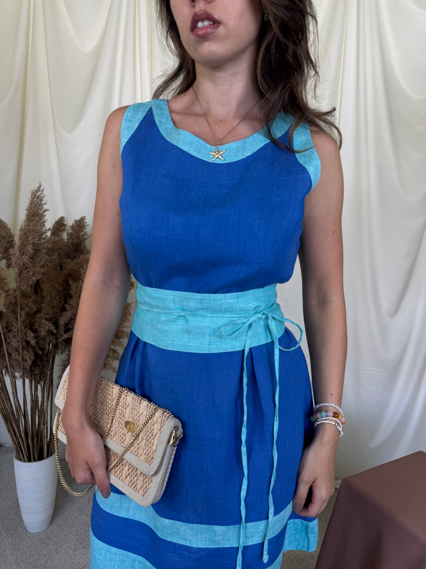 Back in stock! Rochie Made in italy din 100% in cu centura pentru ajustare, print albastru ( mărimea S- s/m)