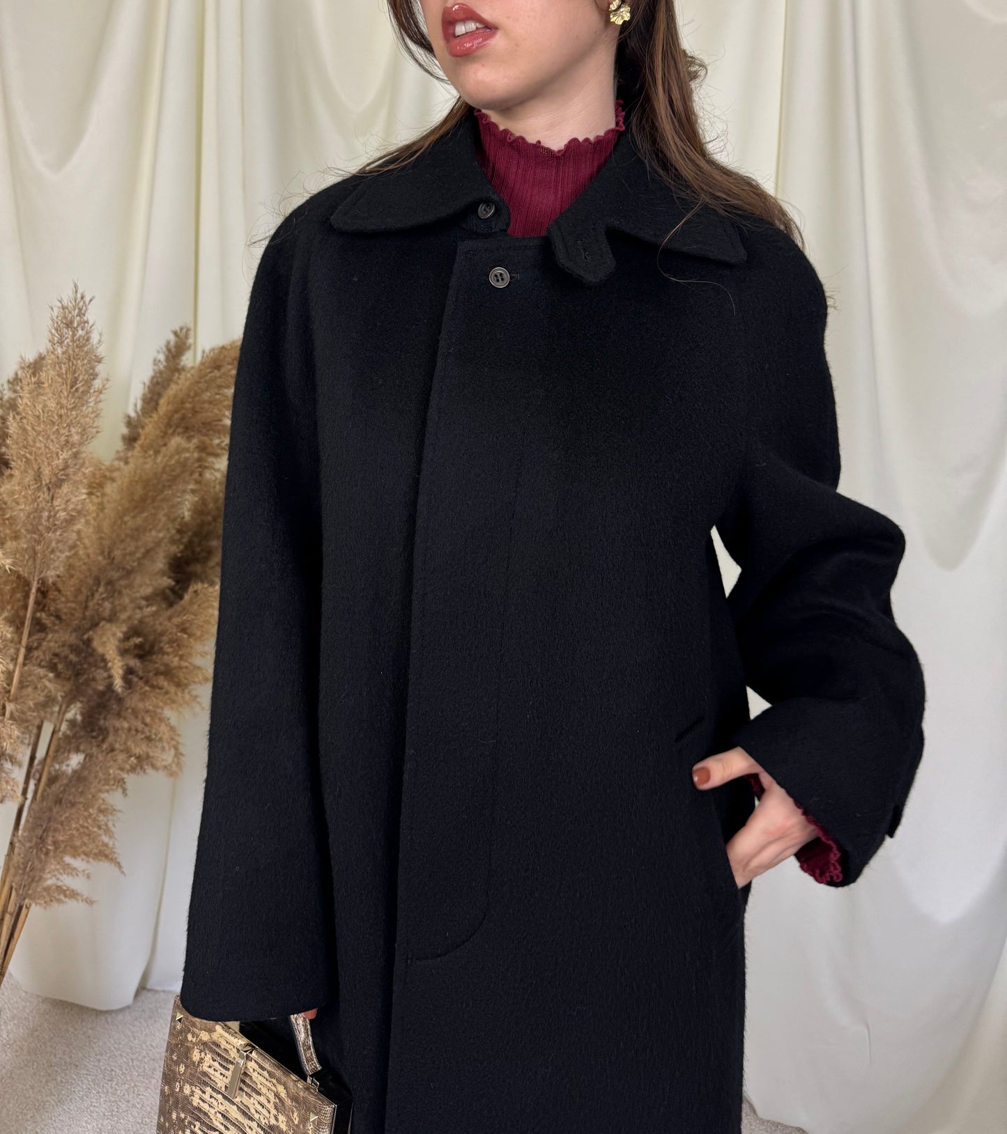 Palton vintage din stofă de lână, minimal, nasturi ascunși, mărimea 40/M-L