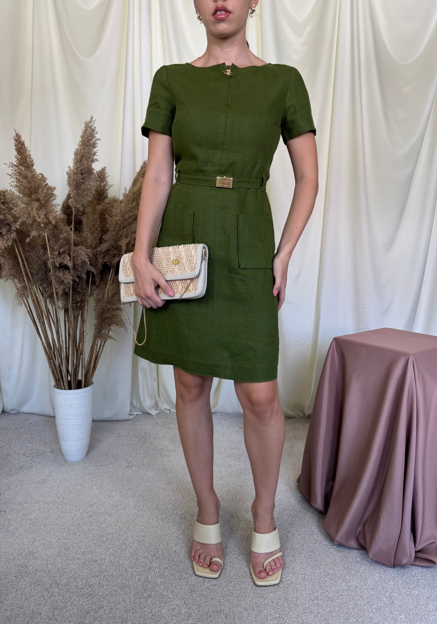 Rochie premium TORY BURCH din 100% in cu talie marcata și centura pentru ajustare(Mărimea XS/S )