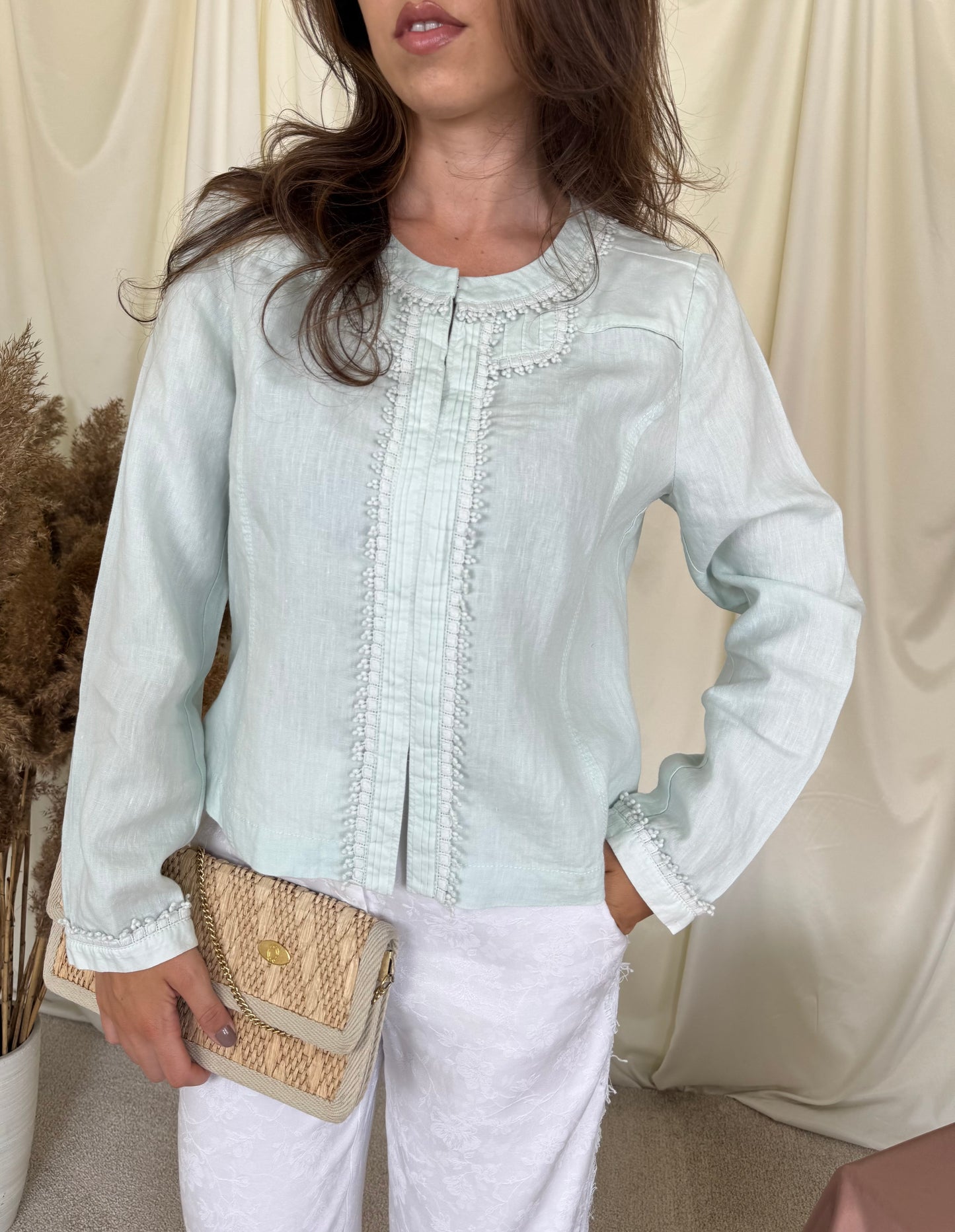 Sacou Twenty de vară din 100% in, verde menta cu broderie superbă ( mărimea M)