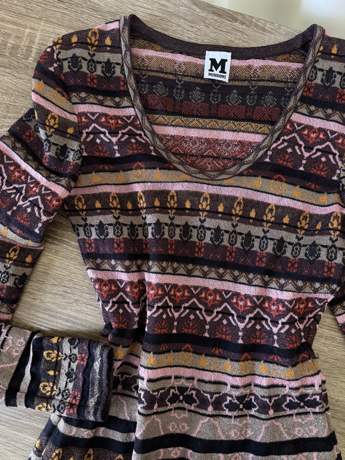 Rochie luxury MISSONI cu talie marcată și furou 
(Mărimea S)