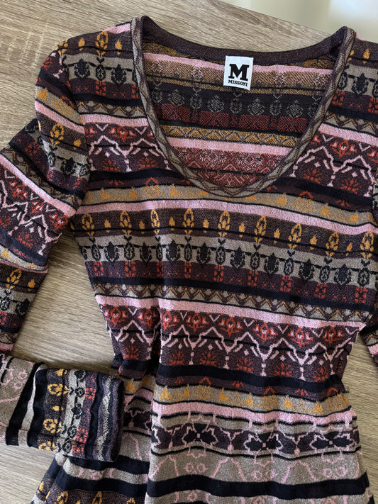 Rochie luxury MISSONI cu talie marcată și furou 
(Mărimea S)