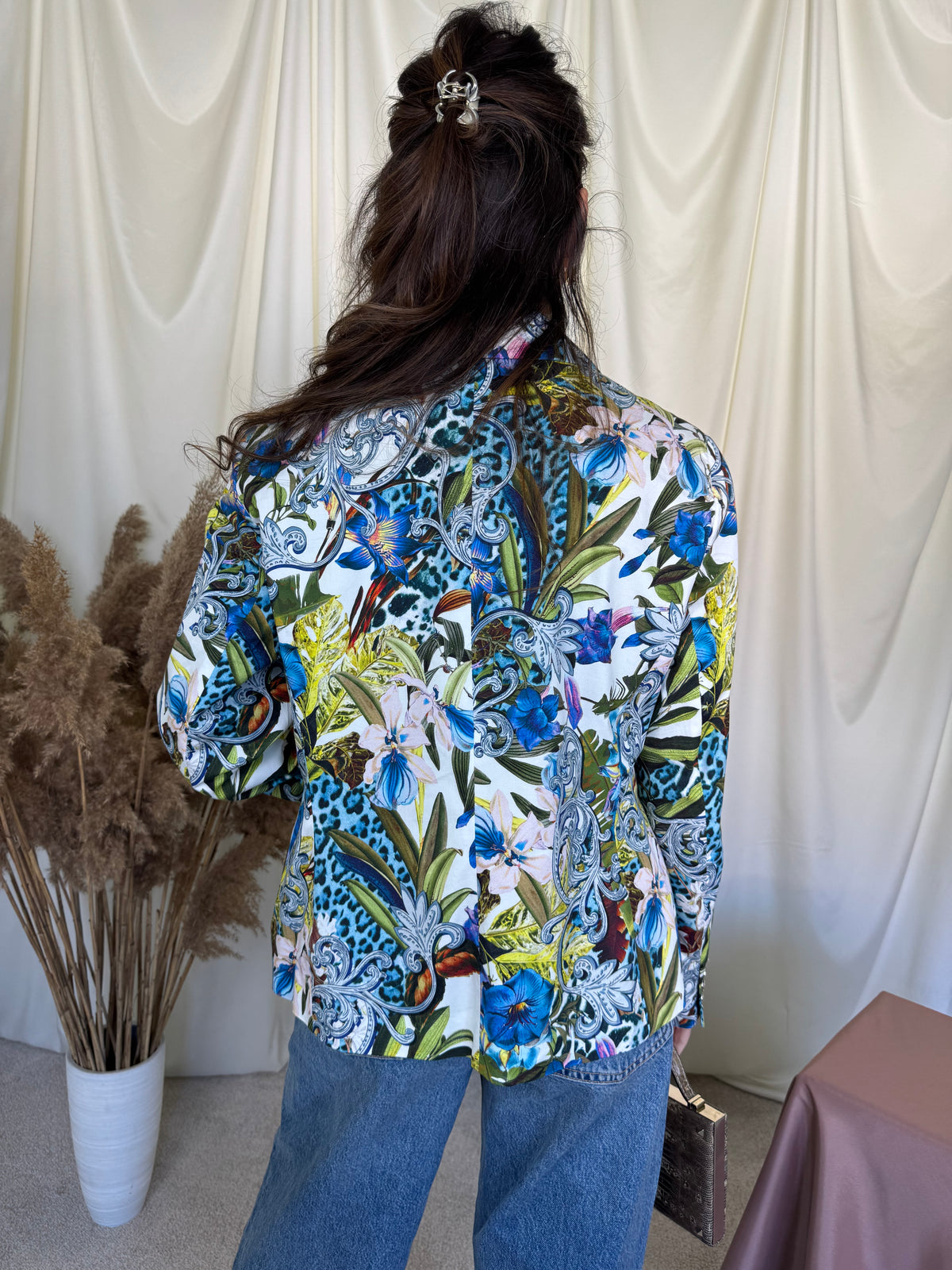 Sacou premium Madeleine din bumbac cu print floral în culori intense ( mărimea L/XL)