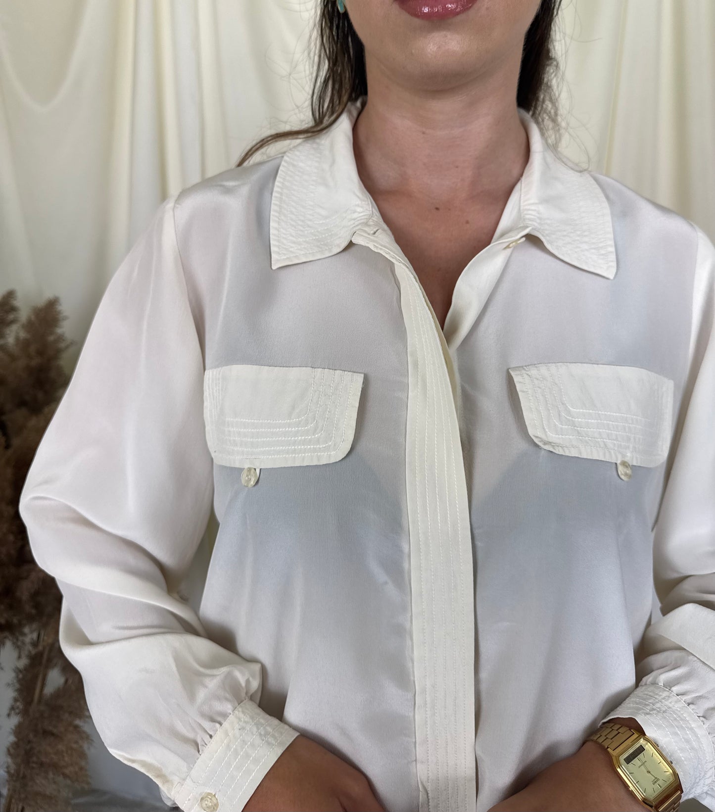 Cămașă vintage din 100% mătase naturală 
(Mărimea M/L)