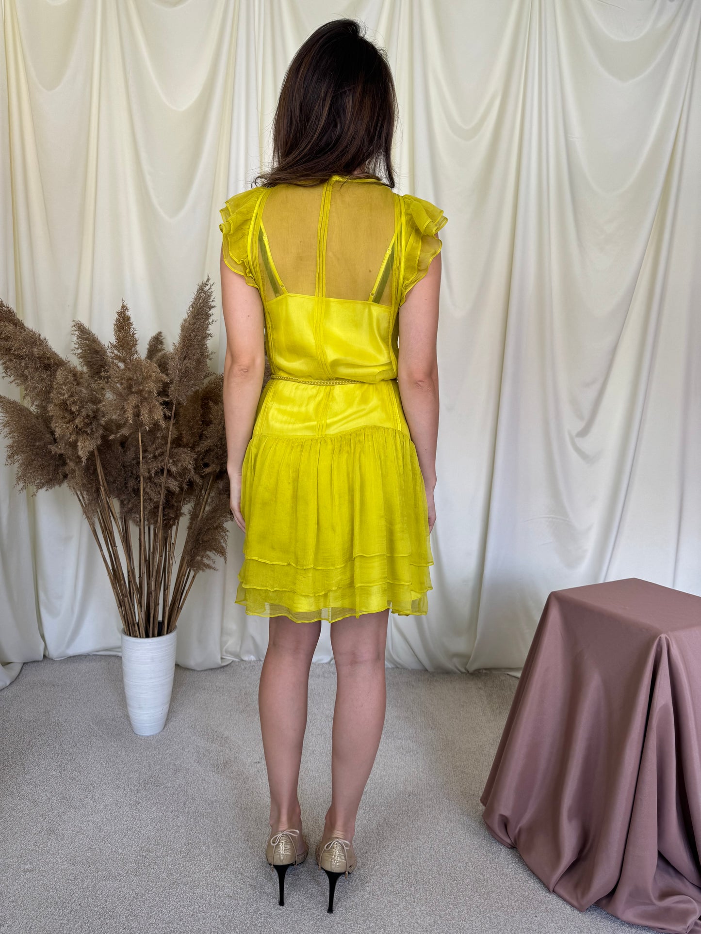 Rochie MAX AZRIA din mătase naturala + furou din mătase ( mărimea XS-S)